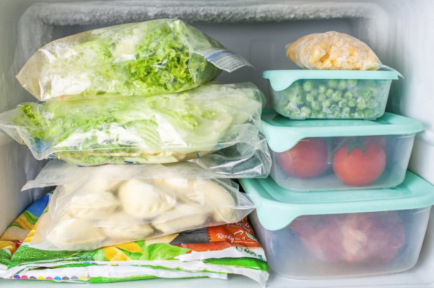 freezer shelf with frozen foods