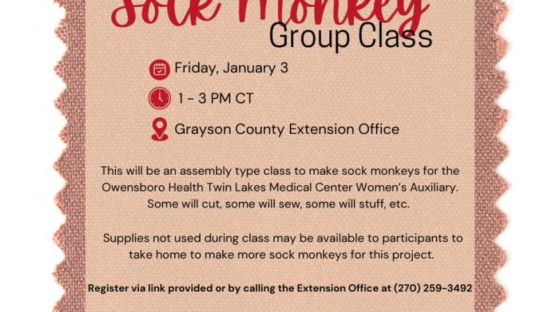 sock monkey group class friday january 3 at 1pm