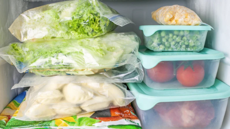freezer shelf with frozen foods